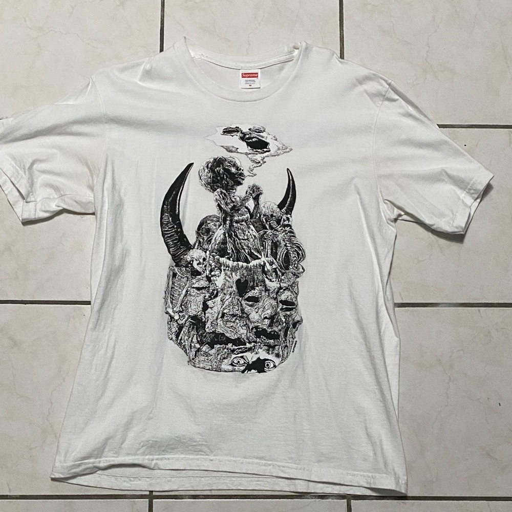 Supreme White T-Shirt with Black Graphic and font on back